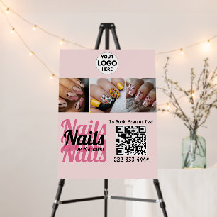Blush Pink Modern Logo QR Code Photo Nail Salon Foam Board