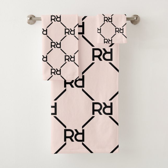 Blush Pink Modern Luxury Monogram Initial Pattern Bath Towel Set (Insitu)