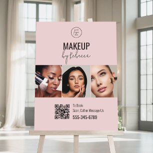 Blush Pink Modern Makeup 3 Photo QR Code Logo Foam Board