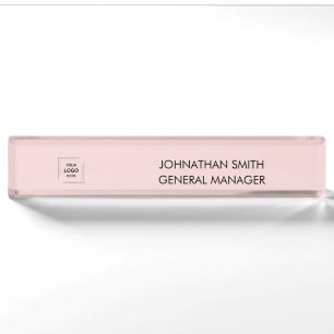 Blush Pink Modern Manager Business Logo Desk Name Plate