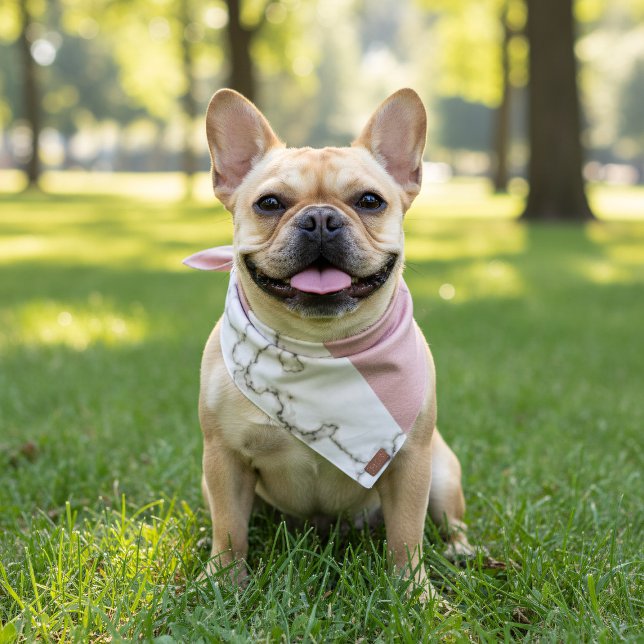 Blush Pink Modern Marble Monogram Elegant Dog Bandana (Treat your pup to a new bandana. Add your initials)