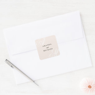 Blush Pink Modern Minimal Elegant Monogram Wedding Square Sticker