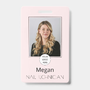 Blush Pink Modern Minimal Logo Photo Nails Badge