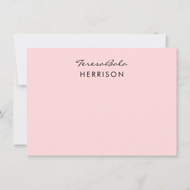 Blush Pink | Modern Minimalist Monogram Design Note Card (Front)