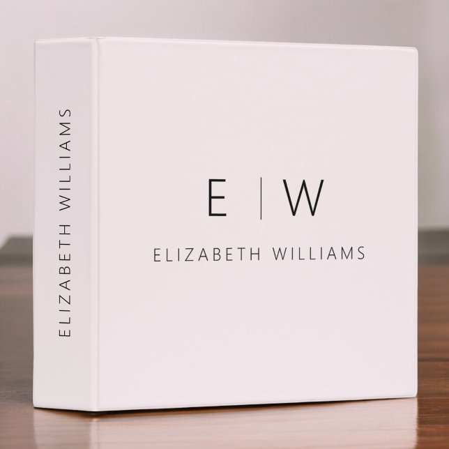 Blush Pink Modern Minimalist Monogram Name 3 Ring Binder (Creator Uploaded)