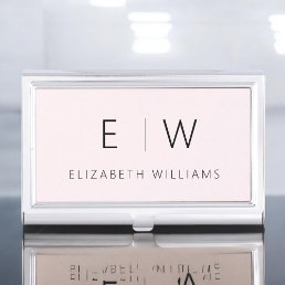 Blush Pink Modern Minimalist Monogram Name Business Card Case