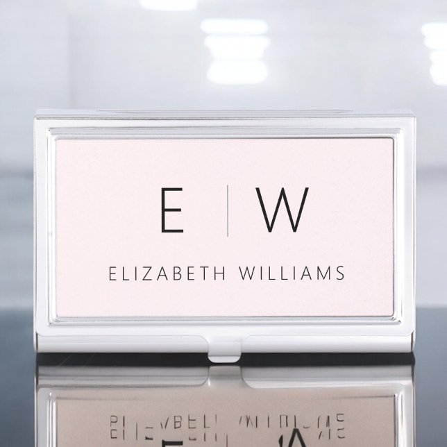 Blush Pink Modern Minimalist Monogram Name Business Card Case (Creator Uploaded)