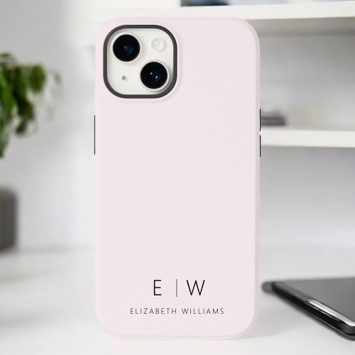 Blush Pink Modern Minimalist Monogram Name Case_Mate iPhone 14 Case