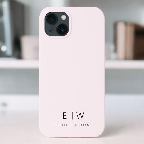 Blush Pink Modern Minimalist Monogram Name iPhone 13 Case