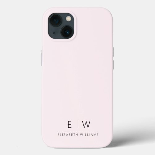 Blush Pink Modern Minimalist Monogram Name iPhone 13 Case