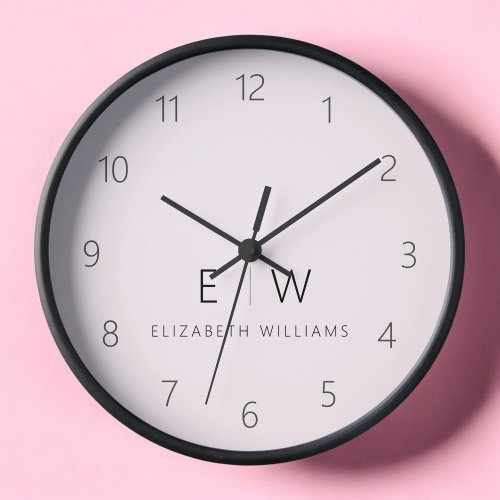 Blush Pink Modern Minimalist Monogram Name Clock