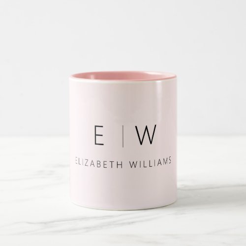 Blush Pink Modern Minimalist Monogram Name Two_Tone Coffee Mug