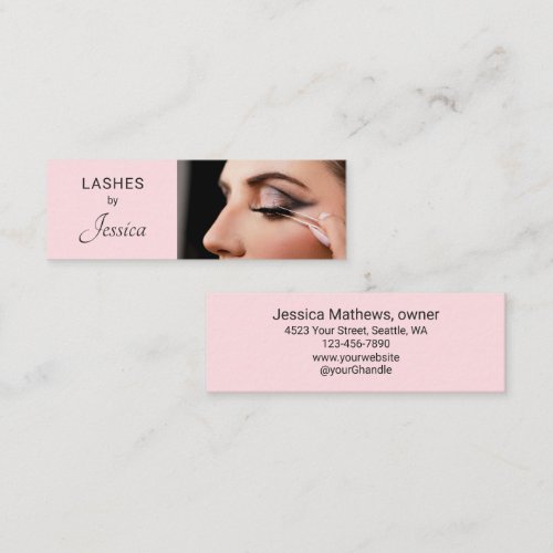 Blush Pink Modern Minimalist Photo Makeup Lashes Mini Business Card