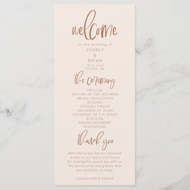 Blush Pink Modern Minimalist Wedding Program (Front)