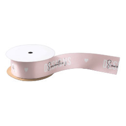 Blush Pink Modern Monogram Branded Business Name Satin Ribbon