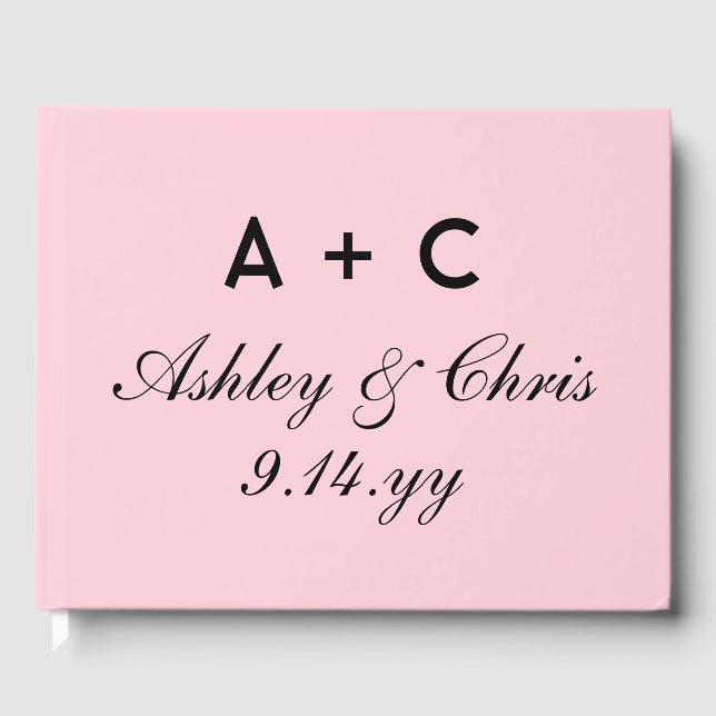 Blush Pink Modern Personalized Wedding Reception Guest Book (Front)