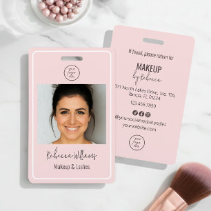 Blush Pink Modern Photo Logo Makeup Employee Badge