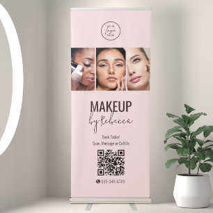 Blush Pink Modern Photo Logo QR Code Makeup Retractable Banner