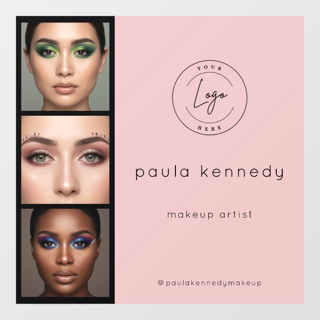 Blush Pink Modern Photo Makeup 3 Photo Square Window Cling (Sheet)