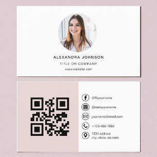 Blush Pink Modern Photo with QR Code Social Media Business Card