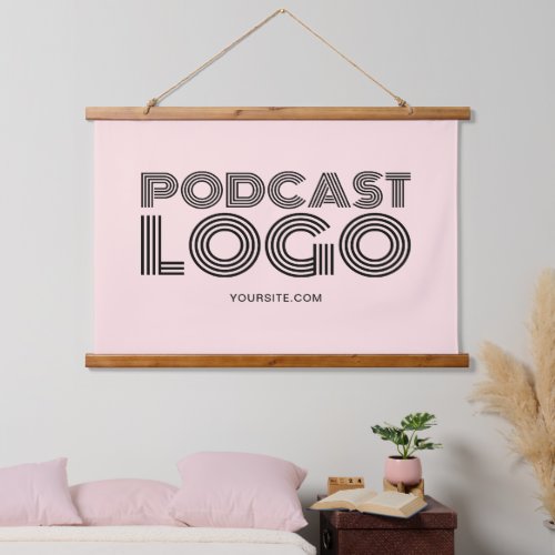 Blush Pink Modern Podcast Logo Hanging Tapestry