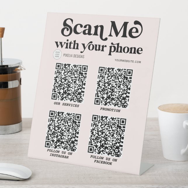 Blush pink Modern QR code Trendy business sign (In SItu)