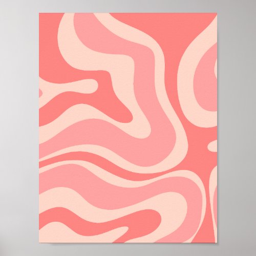 Blush Pink Modern Retro Liquid Swirl Abstract Poster