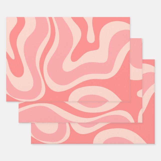 Blush Pink Modern Retro Liquid Swirl Abstract Wrapping Paper Sheets (Set)
