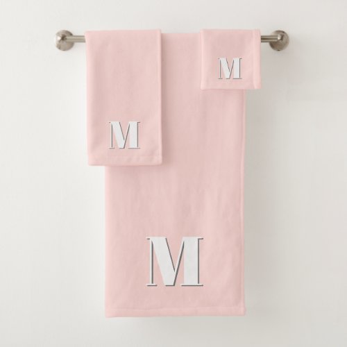 Blush Pink Modern Retro Monogram Initial Bath Towel Set