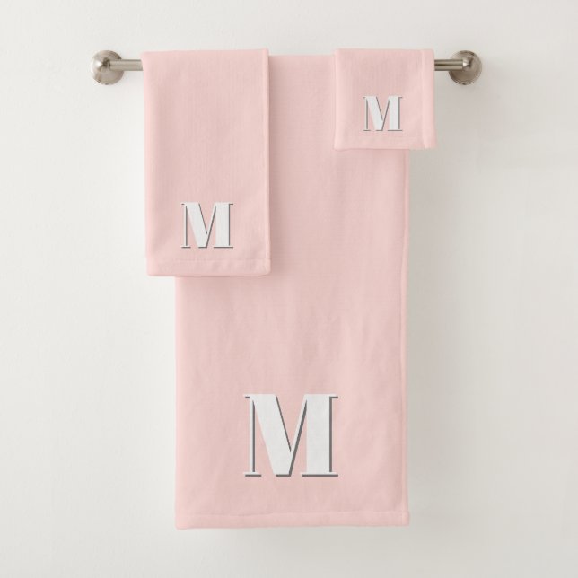 Blush Pink Modern Retro Monogram Initial Bath Towel Set (Insitu)