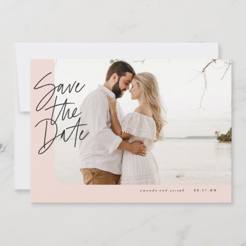 Blush Pink Modern Rounded Edge Frame Photo Save The Date