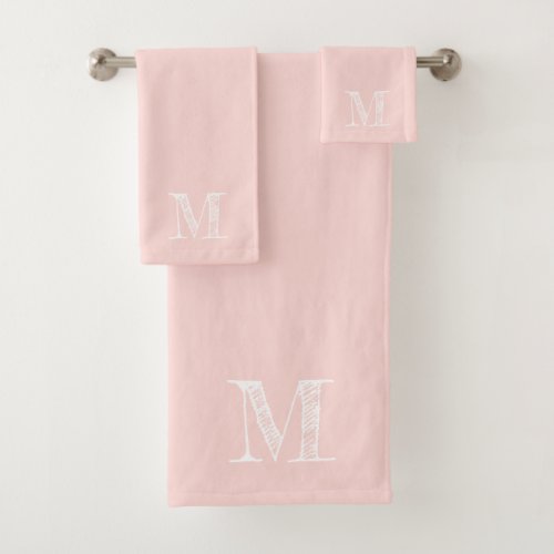 Blush Pink Modern Rustic Monogram Initial Bath Towel Set