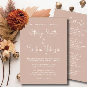 Blush Pink Modern Script All In One Simple Wedding Invitation