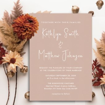 Blush Pink Modern Script All In One Simple Wedding Invitation Zazzle