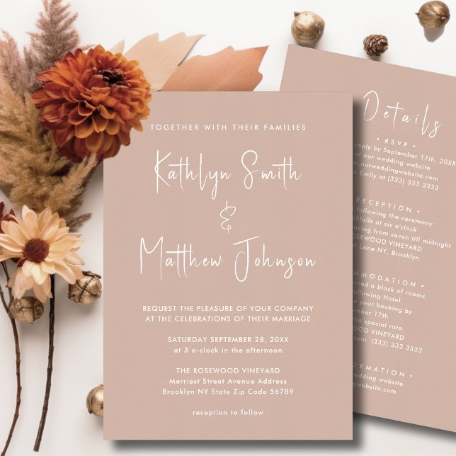 Blush Pink Modern Script All In One Simple Wedding Invitation (Creator Uploaded)