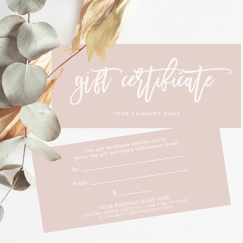Blush Pink Modern Script  Gift Certificate