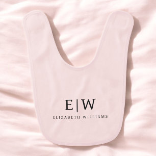 Blush Pink Modern Script Girly Monogram Name Baby Bib