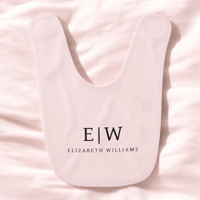Blush Pink Modern Script Girly Monogram Name Baby Bib (Creator Uploaded)