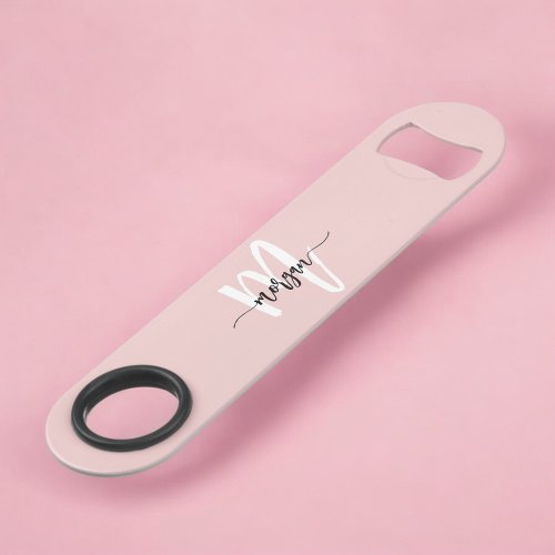 Blush Pink Modern Script Girly Monogram Name Bar Key