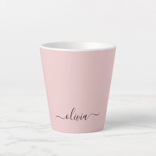 Blush Pink Modern Script Girly Monogram Name Latte Mug (Front)