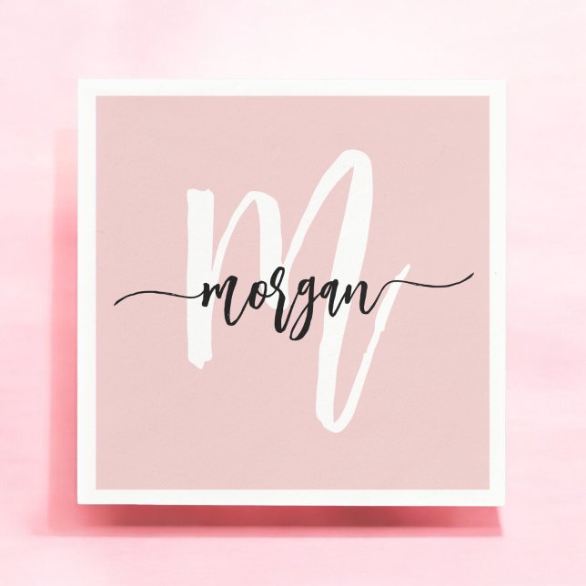 Blush Pink Modern Script Girly Monogram Name Napkins (Creator Uploaded)
