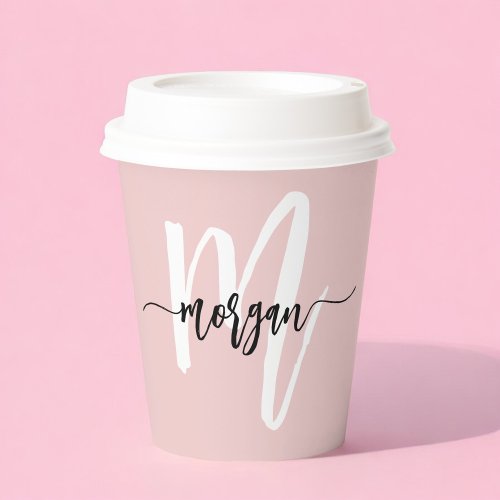 Blush Pink Modern Script Girly Monogram Name Paper Cups