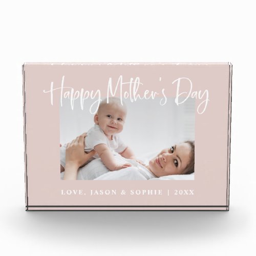 Blush Pink  Modern Script Happy Mothers Day Photo Block