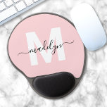 Blush Pink Modern Script Name Monogram Gel Mouse Pad<br><div class="desc">Personalized Blush Pink Initial Monogram Mouse Pad. Add a touch of elegance to your workspace with this stylish mouse pad. Featuring a soft blush pink background, a crisp white initial letter, and a sleek black script name, this design is perfect for anyone who loves a feminine and luxurious look. Ideal...</div>