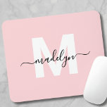 Blush Pink Modern Script Name Monogram Mouse Pad<br><div class="desc">Personalized Blush Pink Initial Monogram Mouse Pad. Add a touch of elegance to your workspace with this stylish mouse pad. Featuring a soft blush pink background, a crisp white initial letter, and a sleek black script name, this design is perfect for anyone who loves a feminine and luxurious look. Ideal...</div>