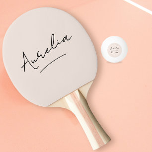 Blush Pink Modern Script Signature Monogram Name Ping Pong Paddle