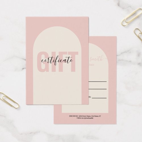 Blush Pink Modern Simple Arch Gift Certificate