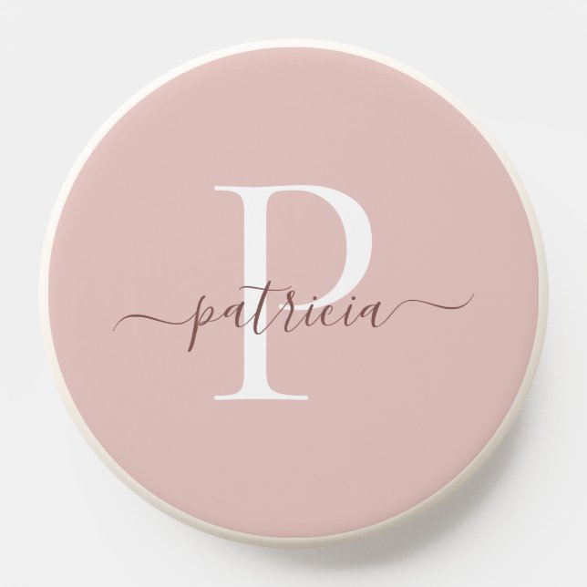 Blush Pink Modern Simple Elegant Monogram  PopSocket (Popsocket)