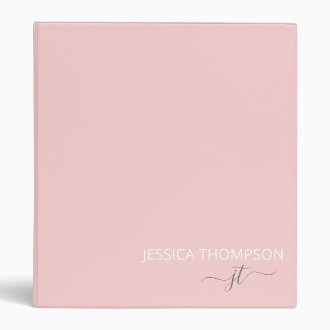 Blush Pink Modern Simple Script Monogram Name 3 Ring Binder (Front)