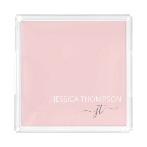 Blush Pink Modern Simple Script Monogram Name Acrylic Tray